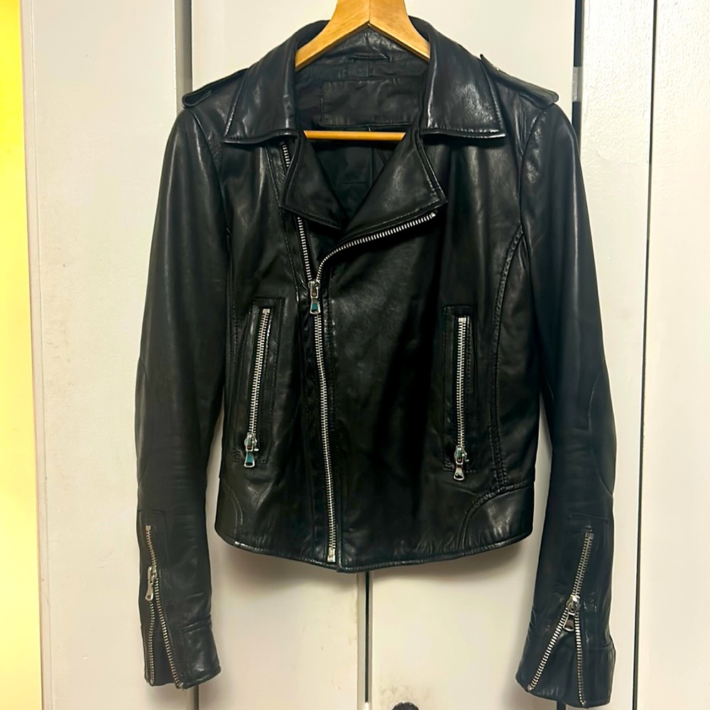 Soft real leather biker jacket